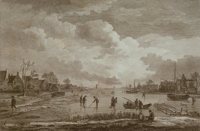 Inverno, Golf sul ghiaccio, incisione su rame di Van Drever, c.1753 da Unbekannt Unbekannt